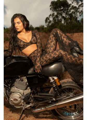 Top et pantalon en dentelle florale noire - MAL1915BLK